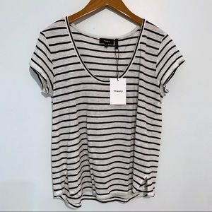 Theory - Easy U White/Black Stripe Tee - Med - NWT